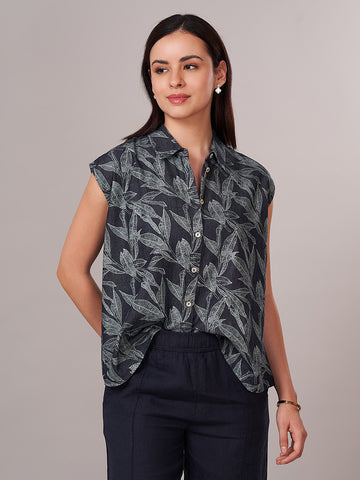 Women's 100% Cotton  Regular Fit Blouse Blue