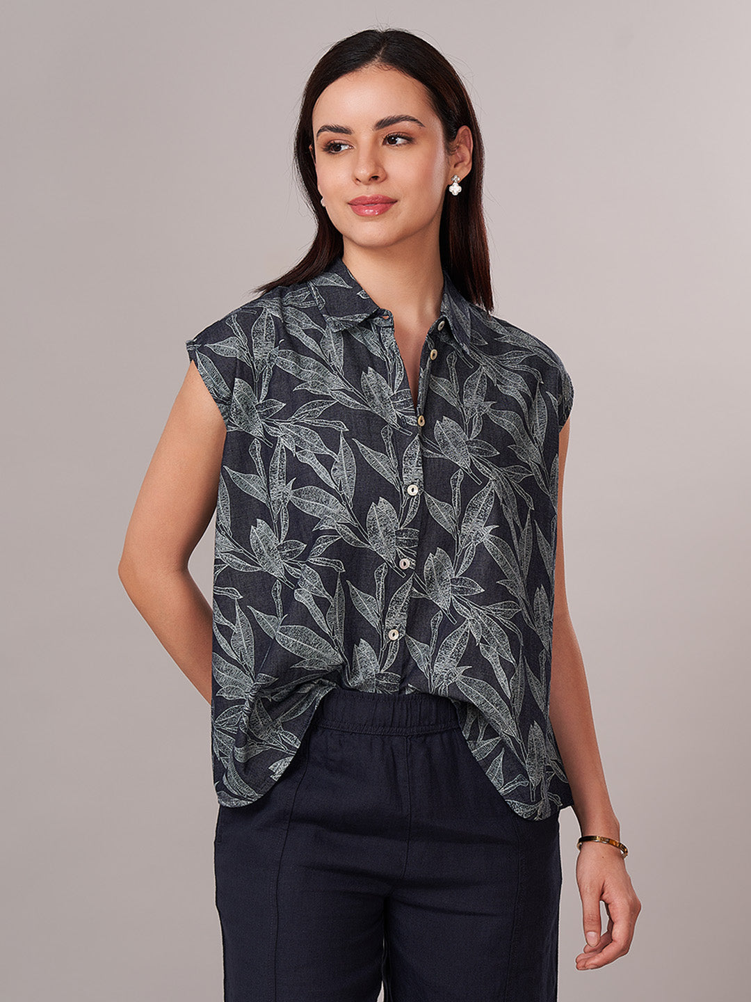 Women's 100% Cotton  Regular Fit Blouse Blue