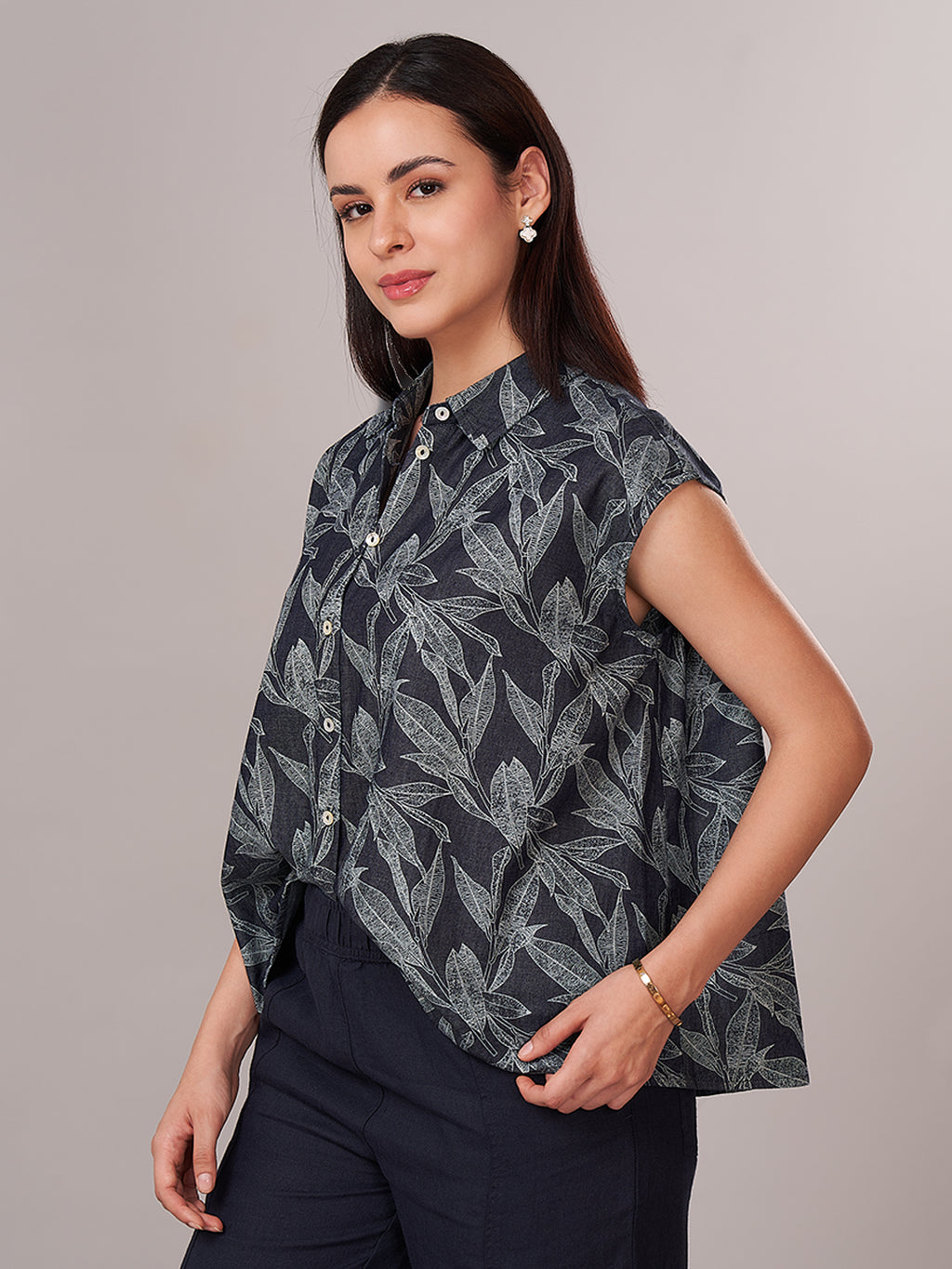 Women's 100% Cotton  Regular Fit Blouse Blue