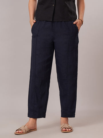 Women's 100% Linen Barrel Leg Pant Navy