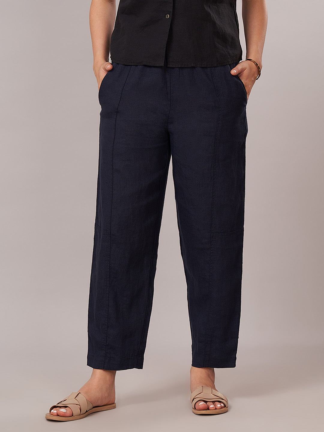 Women's 100% Linen Barrel Leg Pant Navy