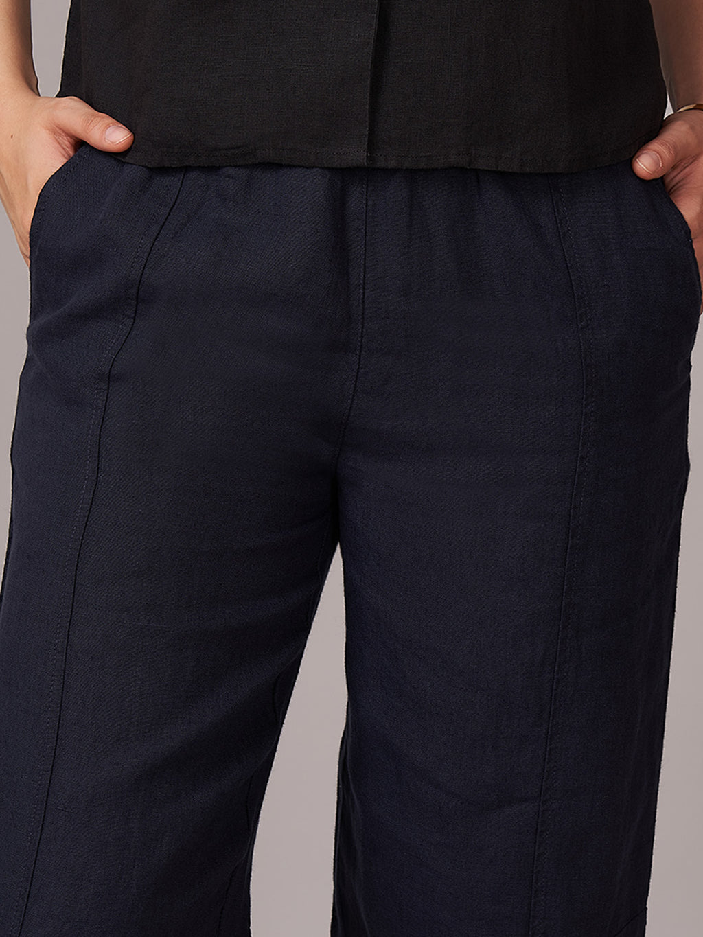 Women's 100% Linen Barrel Leg Pant Navy