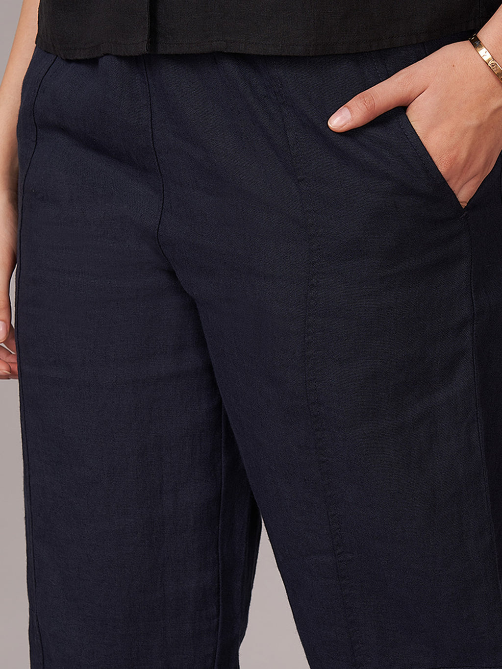 Women's 100% Linen Barrel Leg Pant Navy