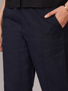 Women's 100% Linen Barrel Leg Pant Navy