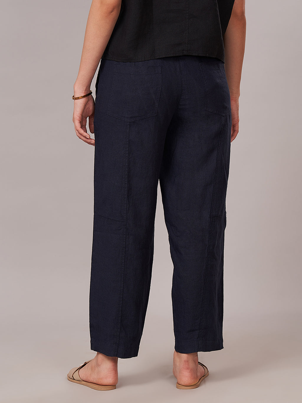 Women's 100% Linen Barrel Leg Pant Navy