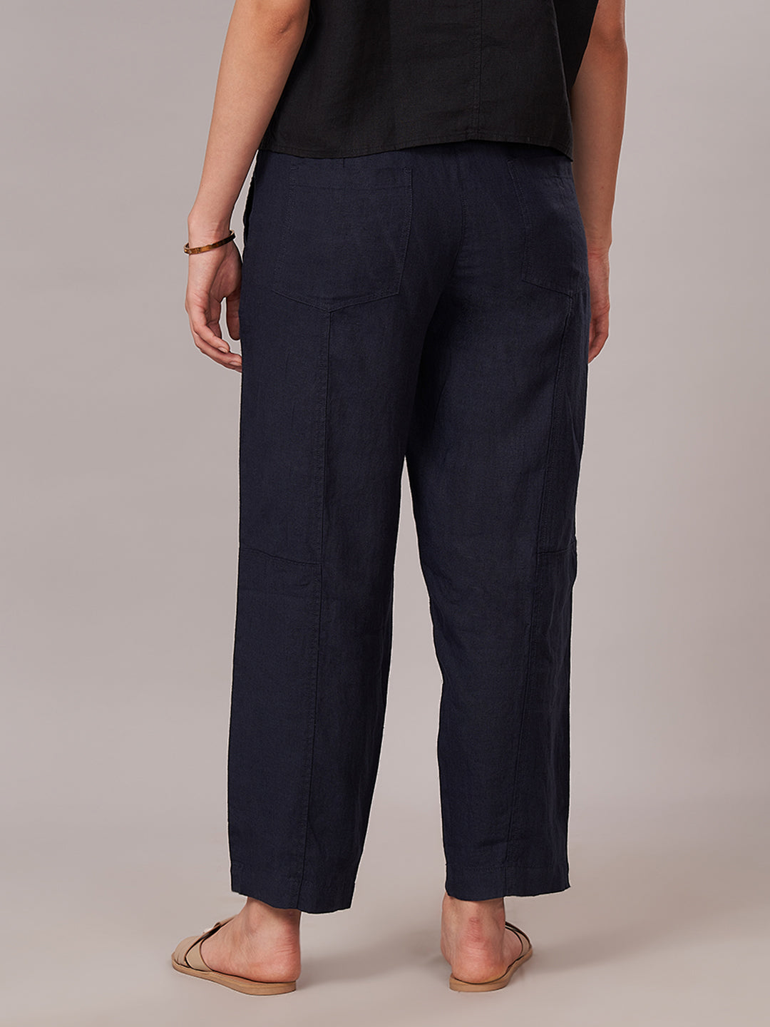 Women's 100% Linen Barrel Leg Pant Navy
