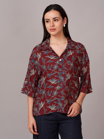 Women's 100% Viscose Regular Fit Blouse Maroon