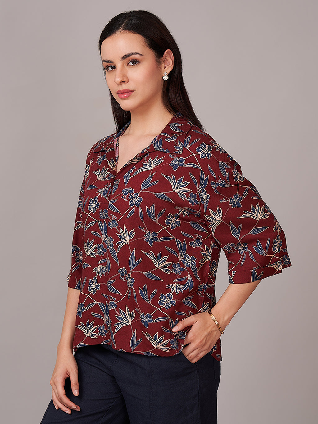 Women's 100% Viscose Regular Fit Blouse Maroon