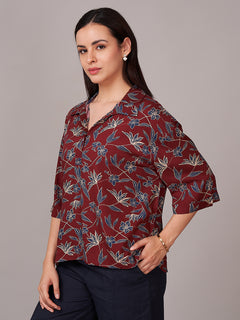 Women's 100% Viscose Regular Fit Blouse Maroon