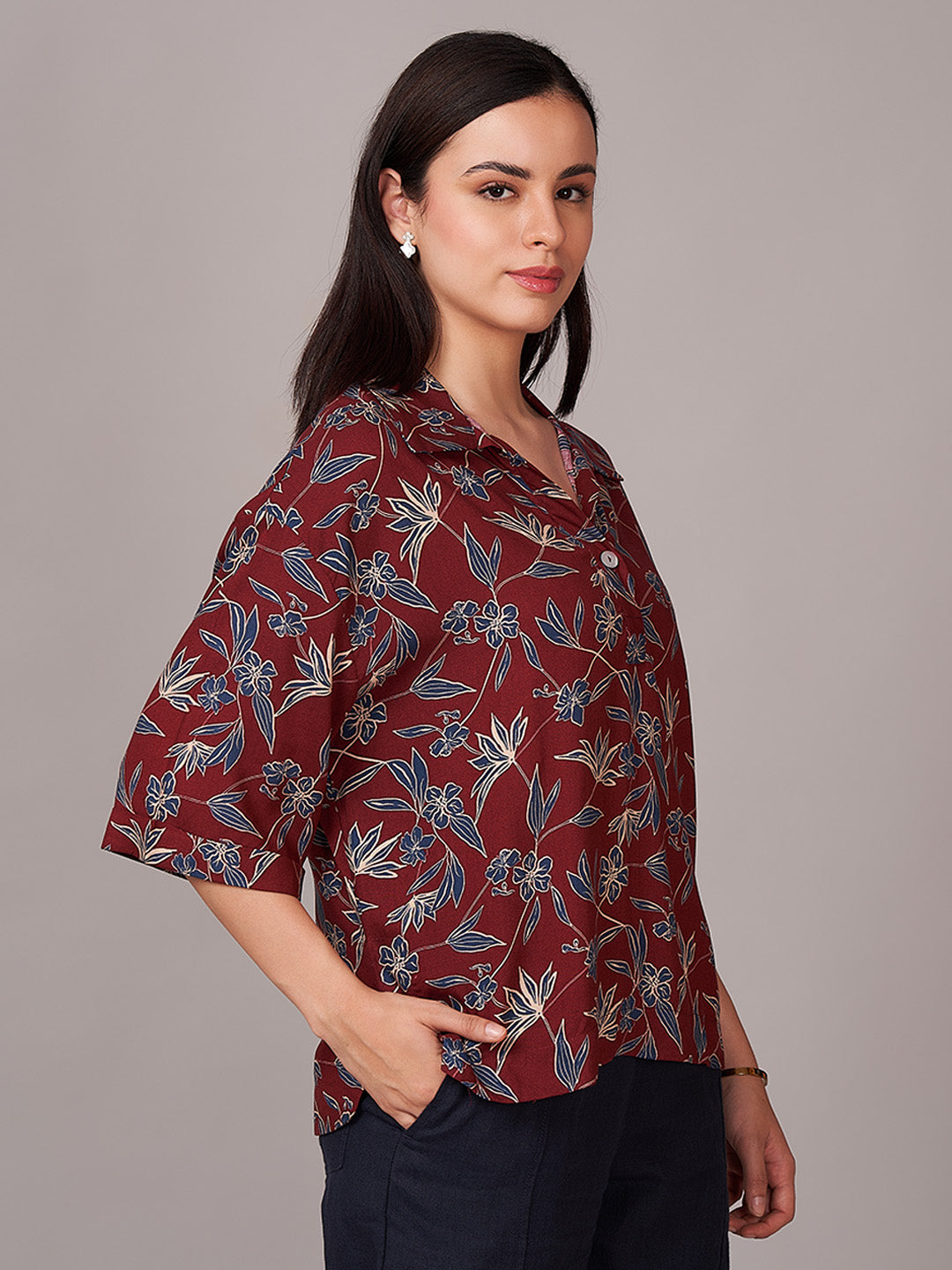 Women's 100% Viscose Regular Fit Blouse Maroon