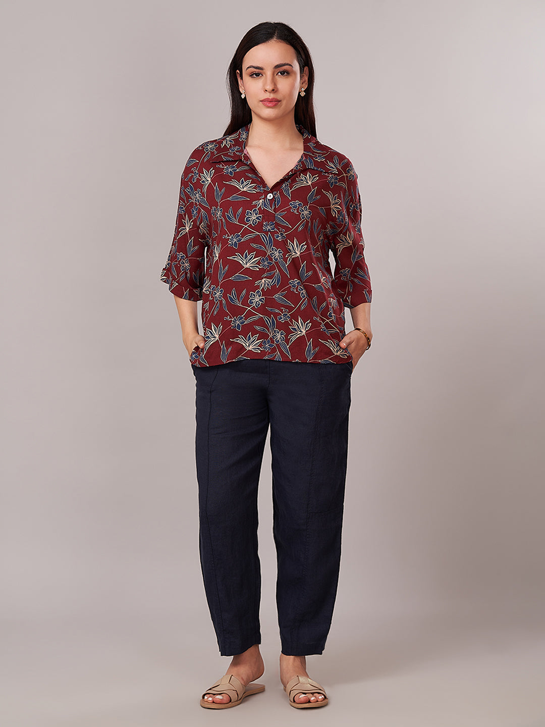 Women's 100% Viscose Regular Fit Blouse Maroon