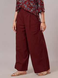 Women's Cotton Linen Regular Fit Pant Maroon