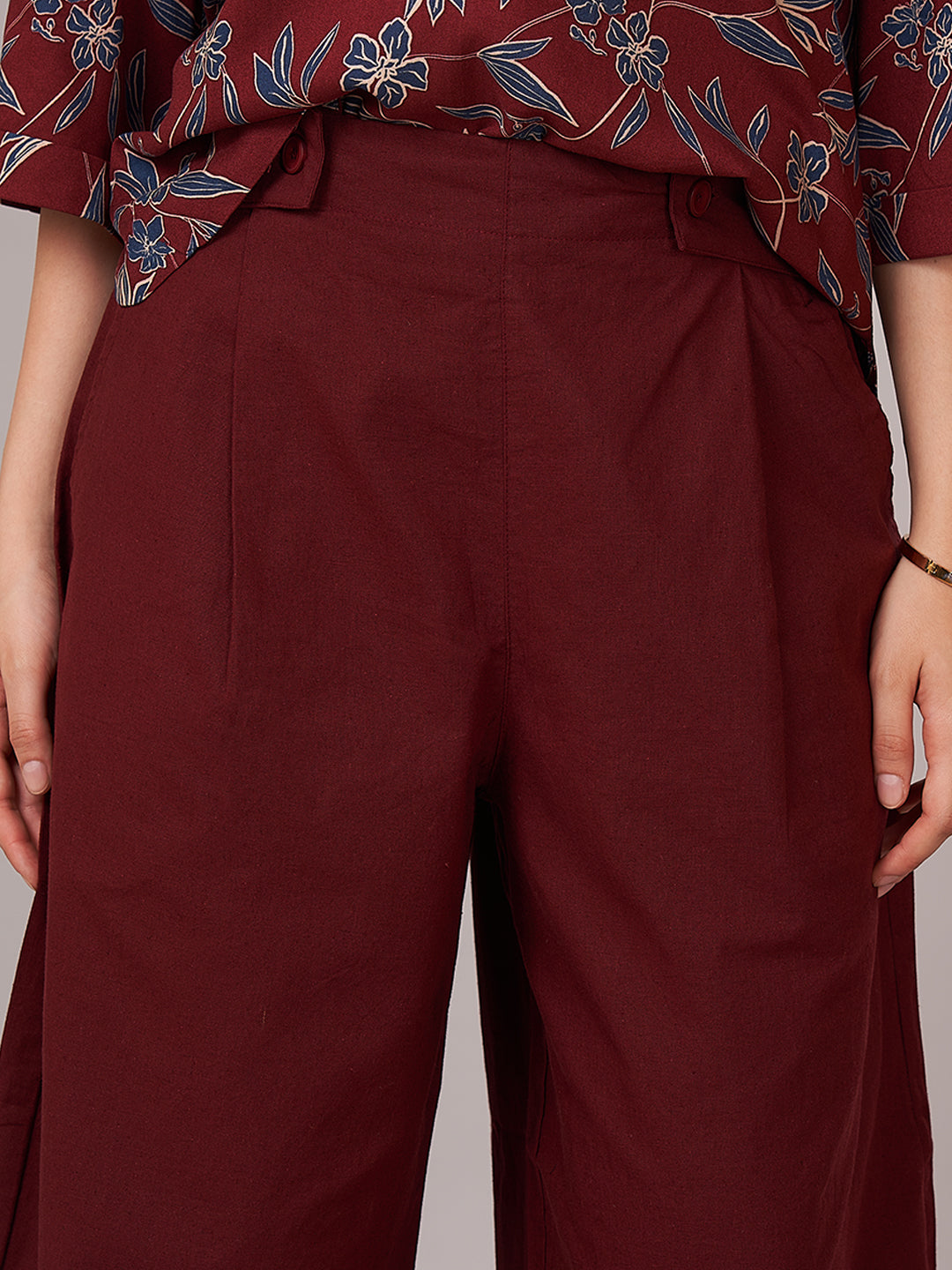 Women's Cotton Linen Regular Fit Pant Maroon