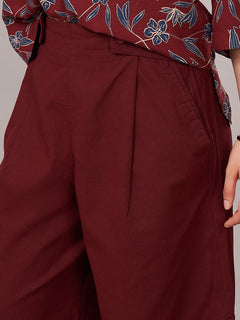 Women's Cotton Linen Regular Fit Pant Maroon