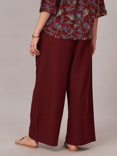 Women's Cotton Linen Regular Fit Pant Maroon