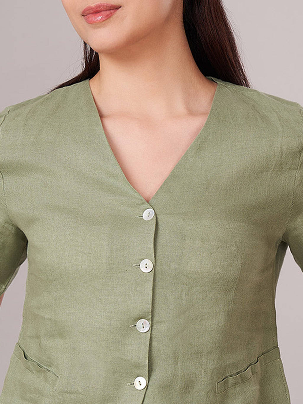 Women's 100% Linen Regular Fit Blouse Green