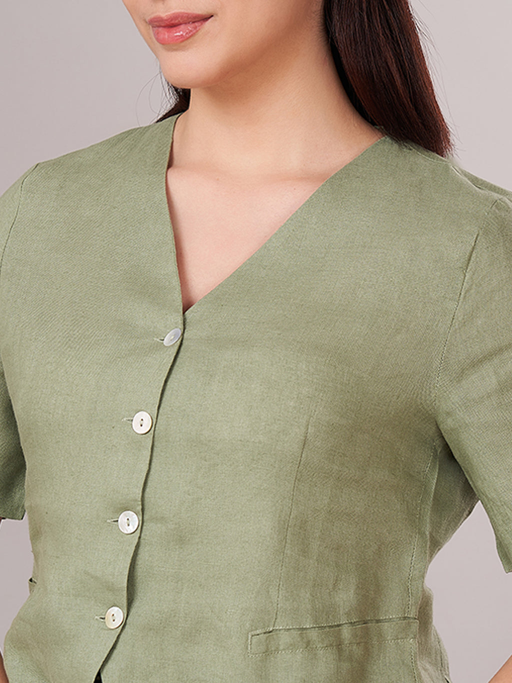 Women's 100% Linen Regular Fit Blouse Green