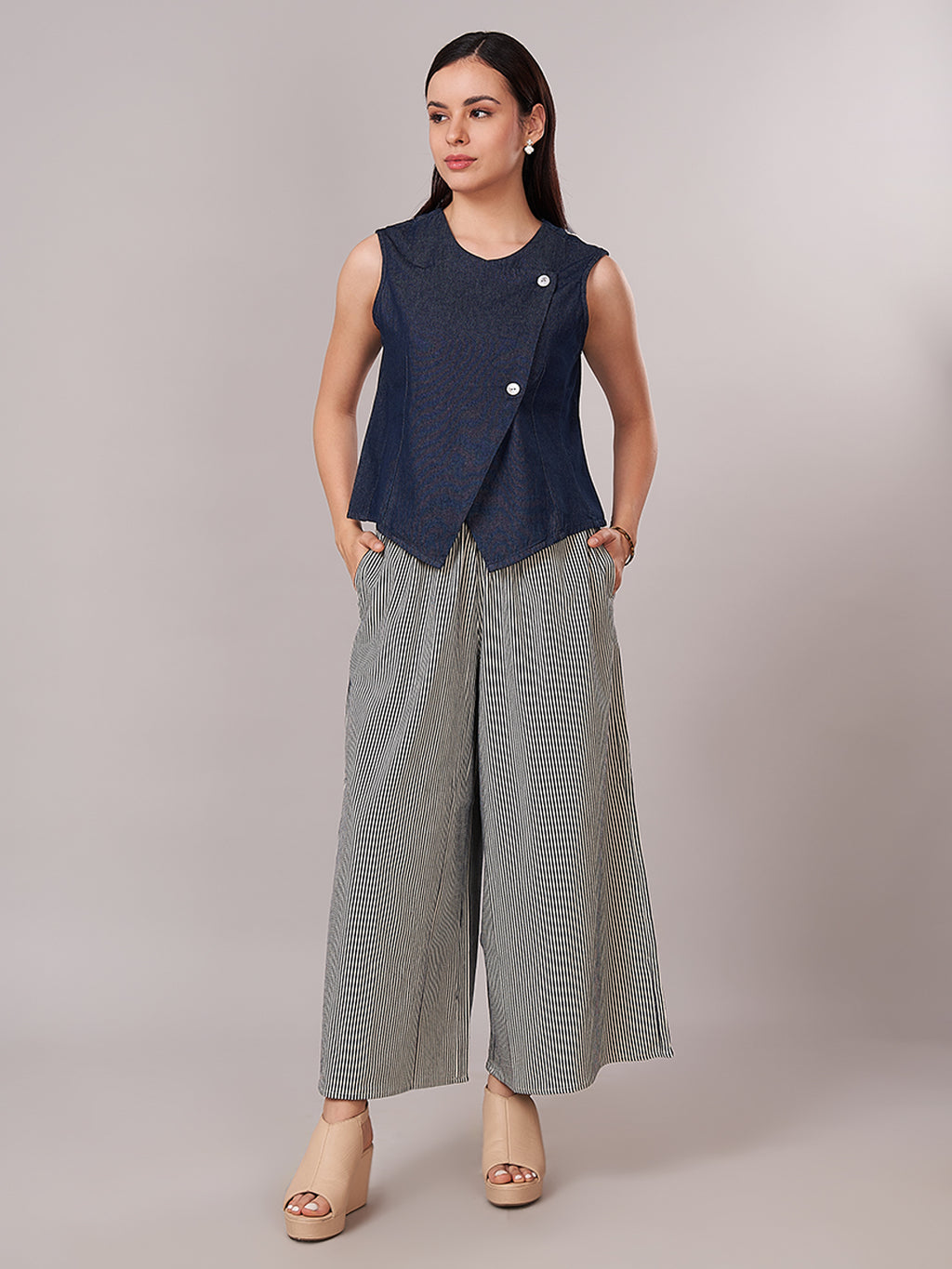 Women's Cotton Lycra Regular Fit Culotte Indigo