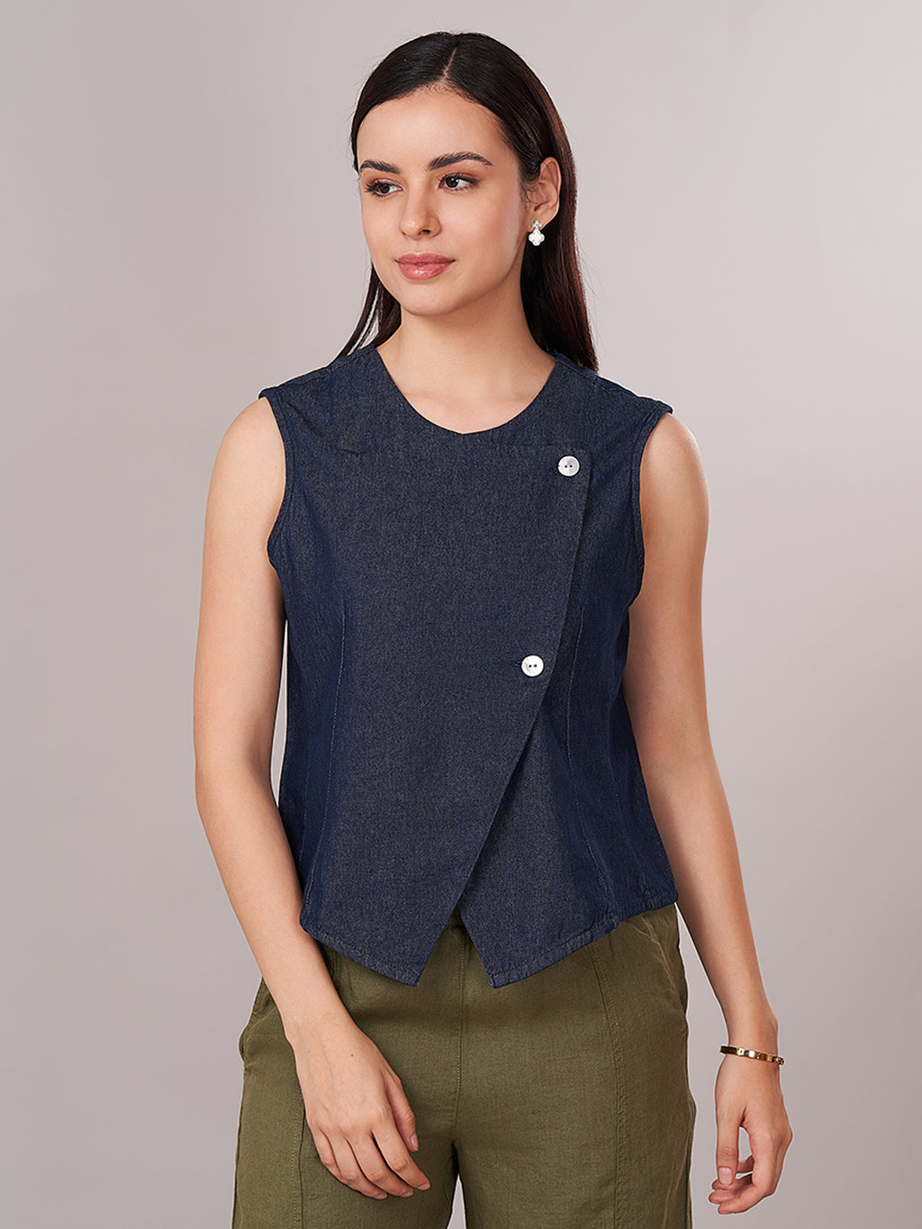 Women's 100% Cotton  Regular Fit Blouse Denim