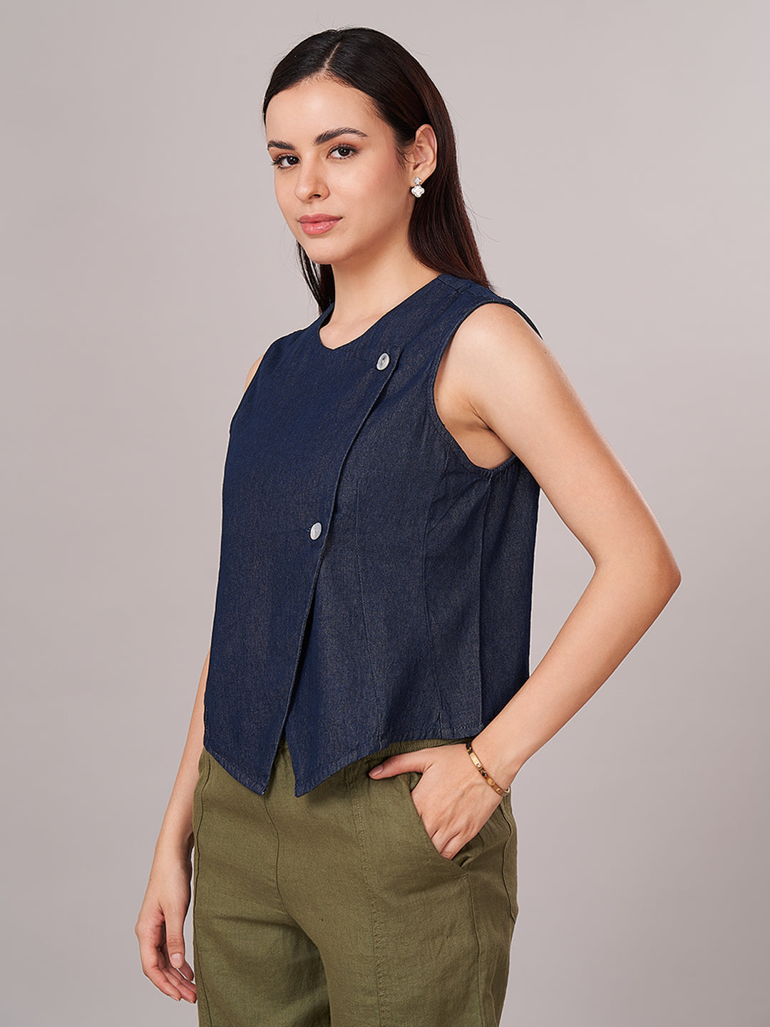 Women's 100% Cotton  Regular Fit Blouse Denim
