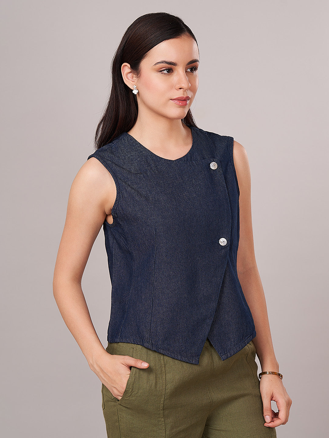 Women's 100% Cotton  Regular Fit Blouse Denim