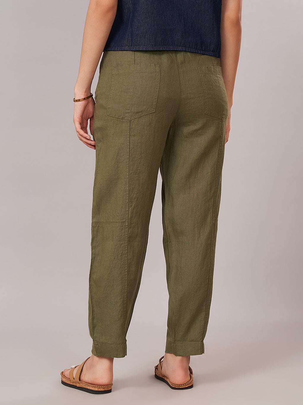 Women's 100% Linen Barrel Leg Pant Olive