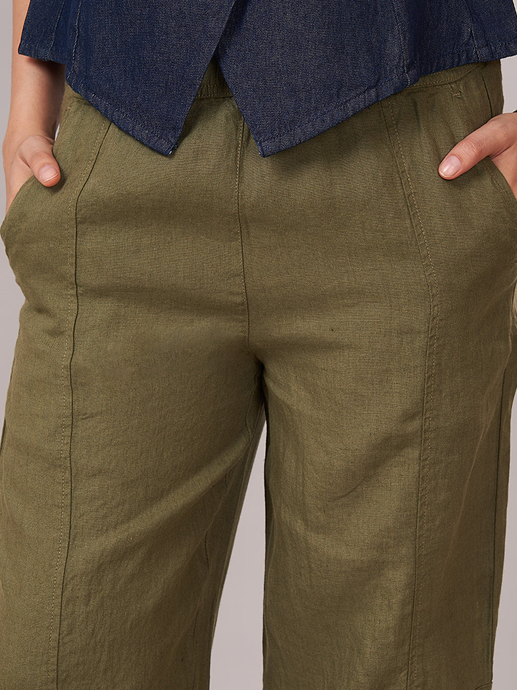 Women's 100% Linen Barrel Leg Pant Olive