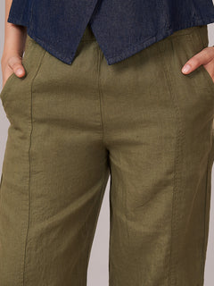 Women's 100% Linen Barrel Leg Pant Olive