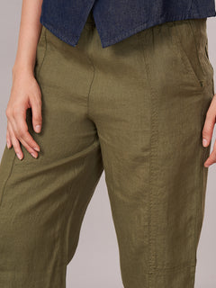 Women's 100% Linen Barrel Leg Pant Olive