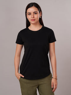 Women's 100% Cotton Regular Fit Tshirt Black