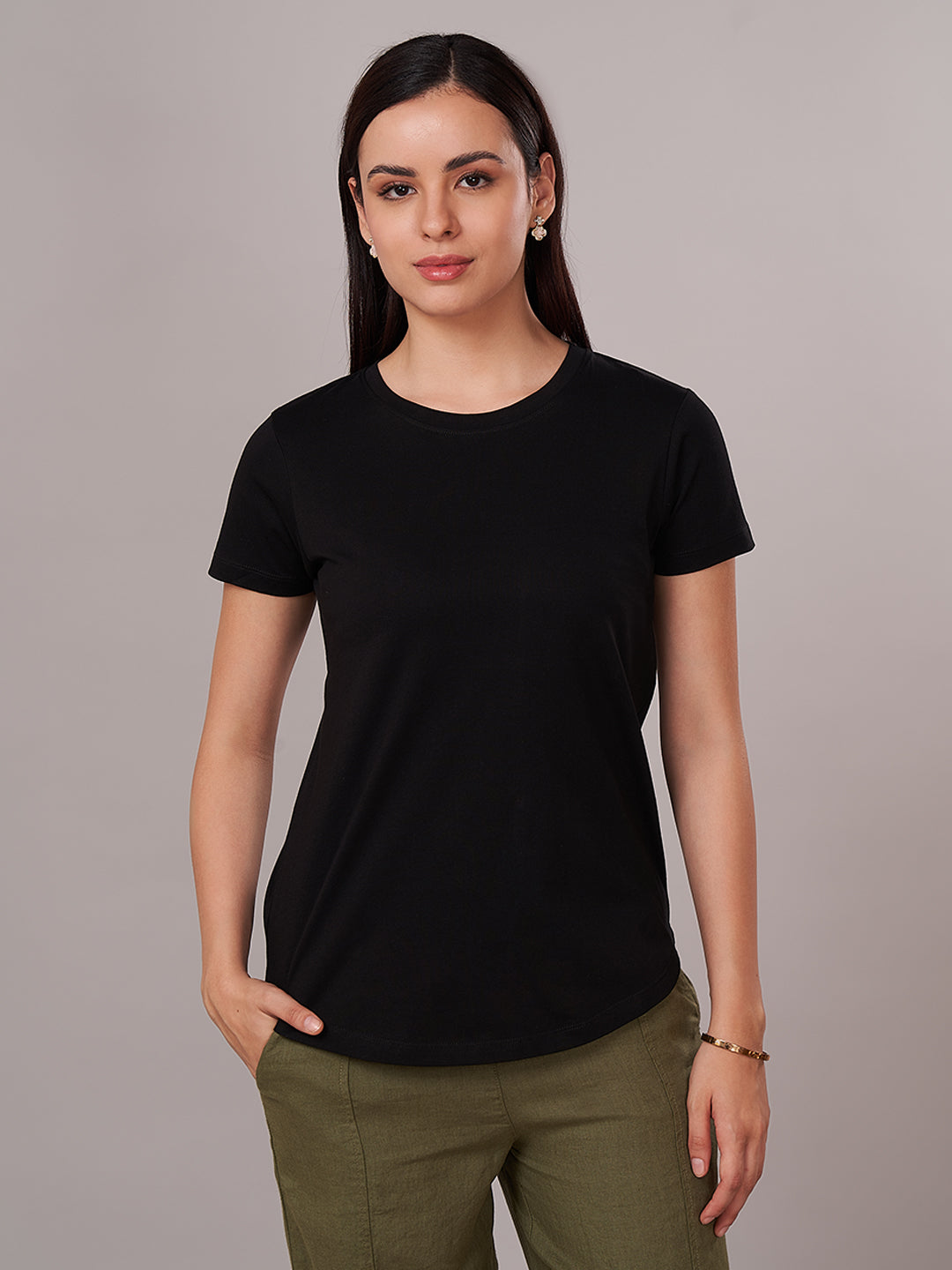 Women's 100% Cotton Regular Fit Tshirt Black