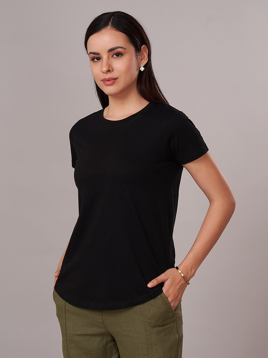 Women's 100% Cotton Regular Fit Tshirt Black
