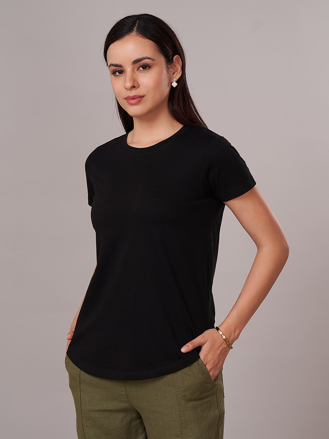 Women's 100% Cotton Regular Fit Tshirt Black