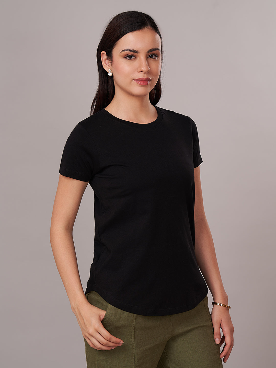 Women's 100% Cotton Regular Fit Tshirt Black