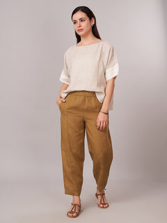 Women's 100% Linen Barrel Leg Pant Mustard