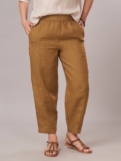 Women's 100% Linen Barrel Leg Pant Mustard