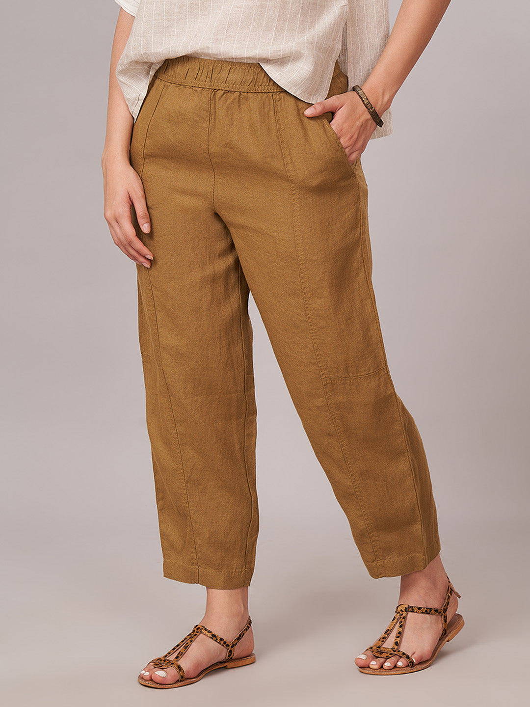 Women's 100% Linen Barrel Leg Pant Mustard