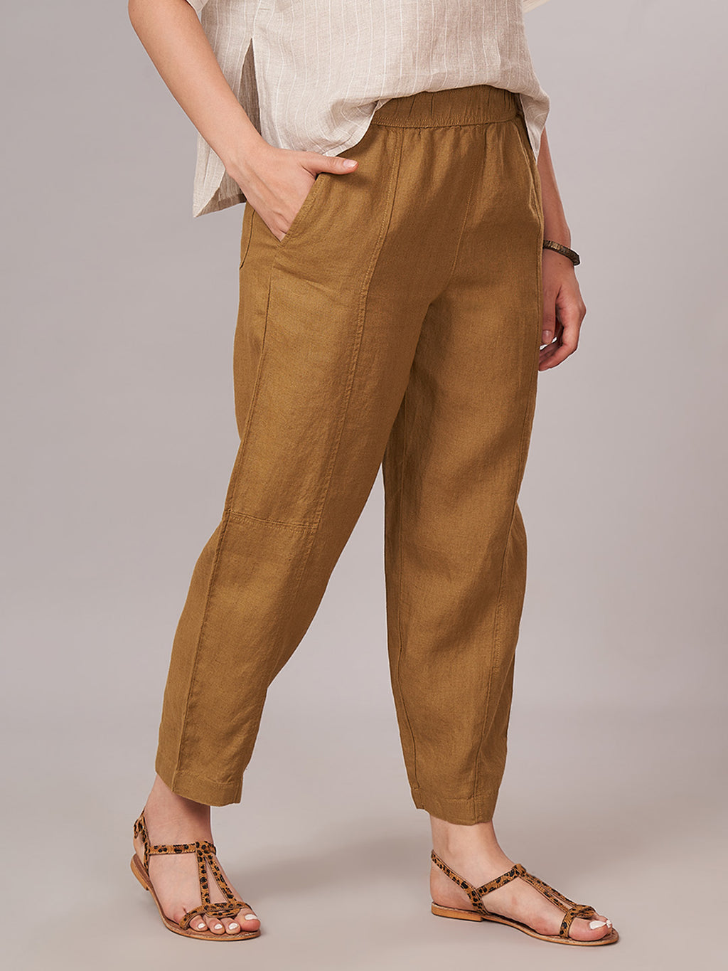Women's 100% Linen Barrel Leg Pant Mustard