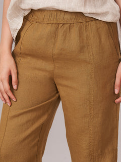 Women's 100% Linen Barrel Leg Pant Mustard