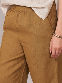 Women's 100% Linen Barrel Leg Pant Mustard