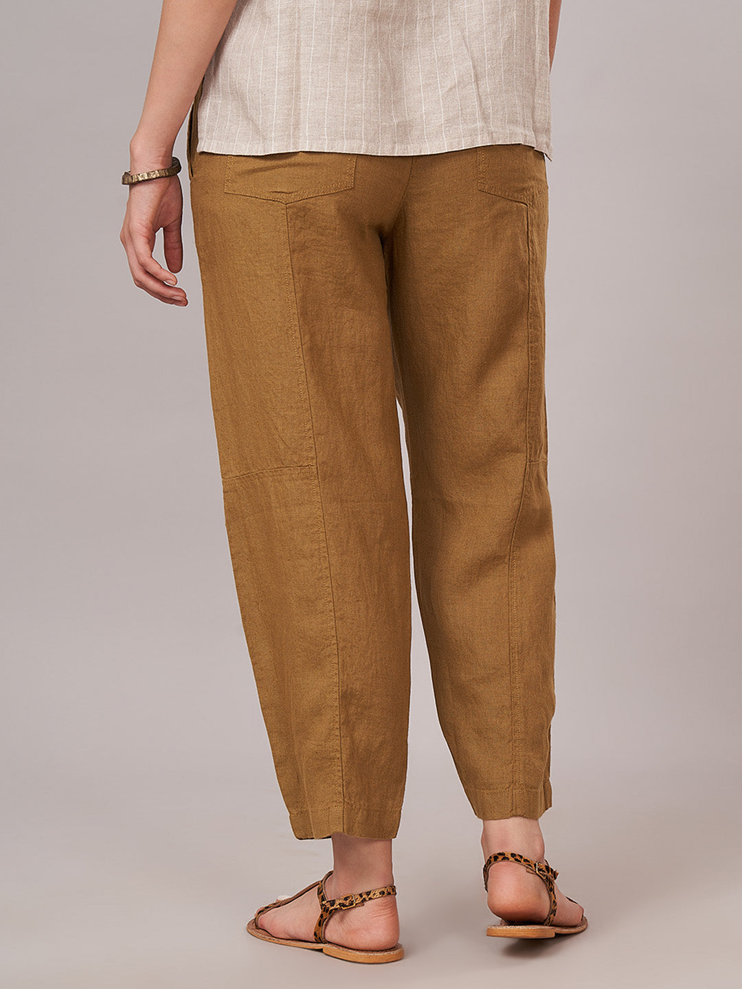 Women's 100% Linen Barrel Leg Pant Mustard