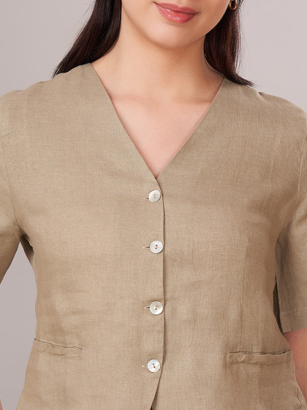 Women's 100% Linen Regular Fit Blouse Khaki