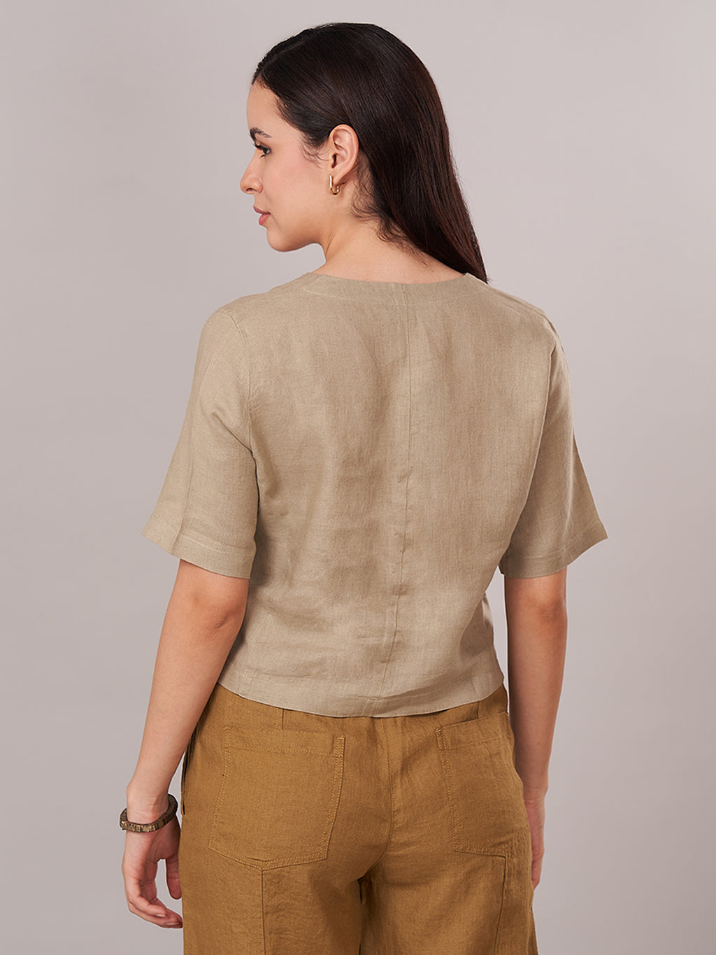 Women's 100% Linen Regular Fit Blouse Khaki