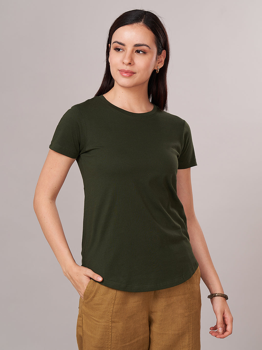 Women's 100% Cotton Regular Fit Tshirt Green