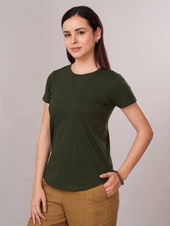 Women's 100% Cotton Regular Fit Tshirt Green