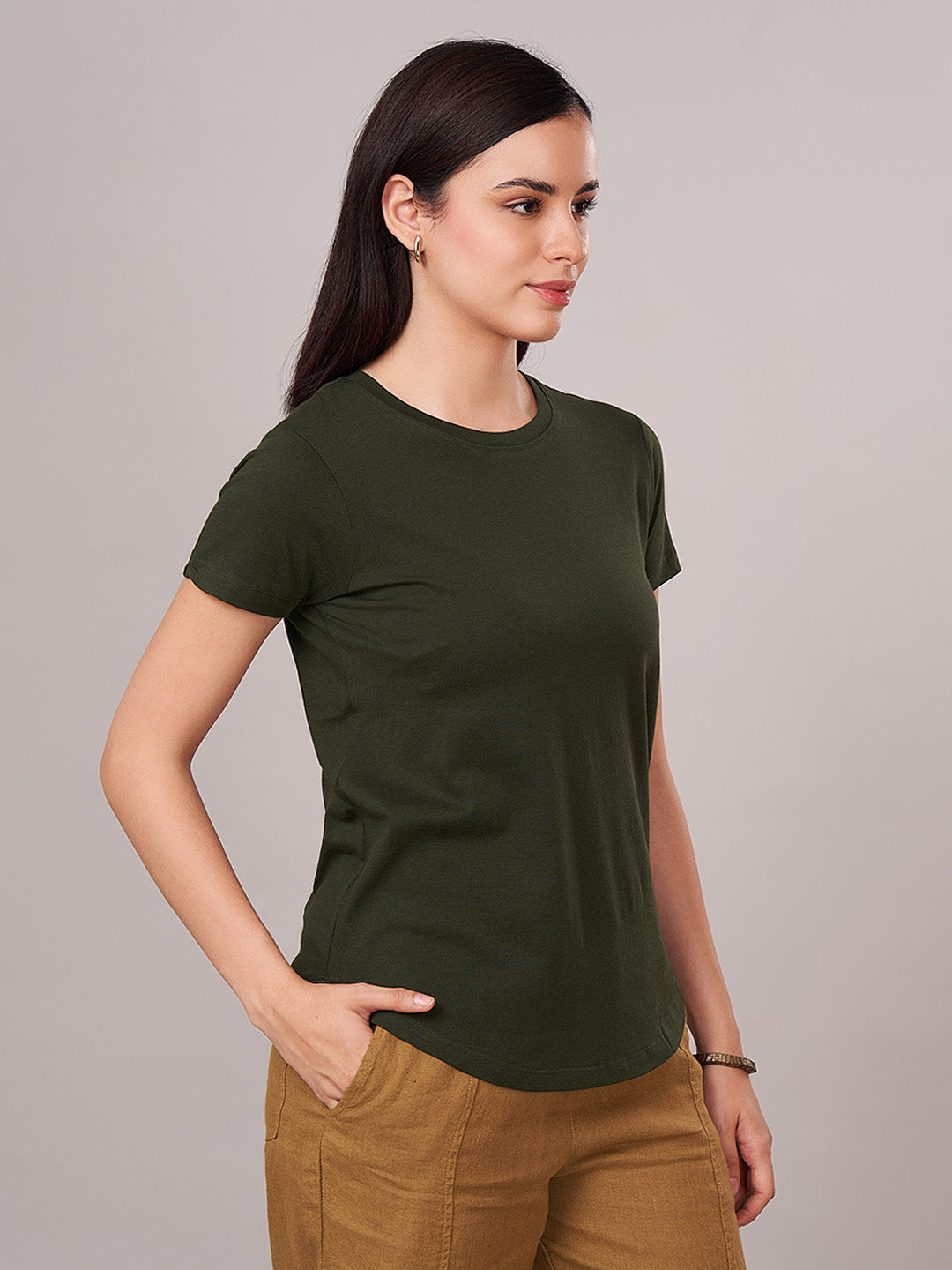 Women's 100% Cotton Regular Fit Tshirt Green