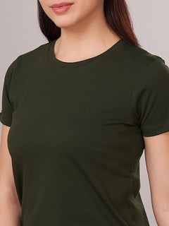 Women's 100% Cotton Regular Fit Tshirt Green