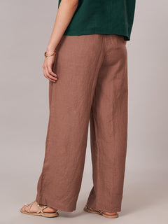 Women's 100% Linen  Regular Fit Pant Brown