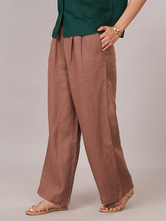 Women's 100% Linen  Regular Fit Pant Brown