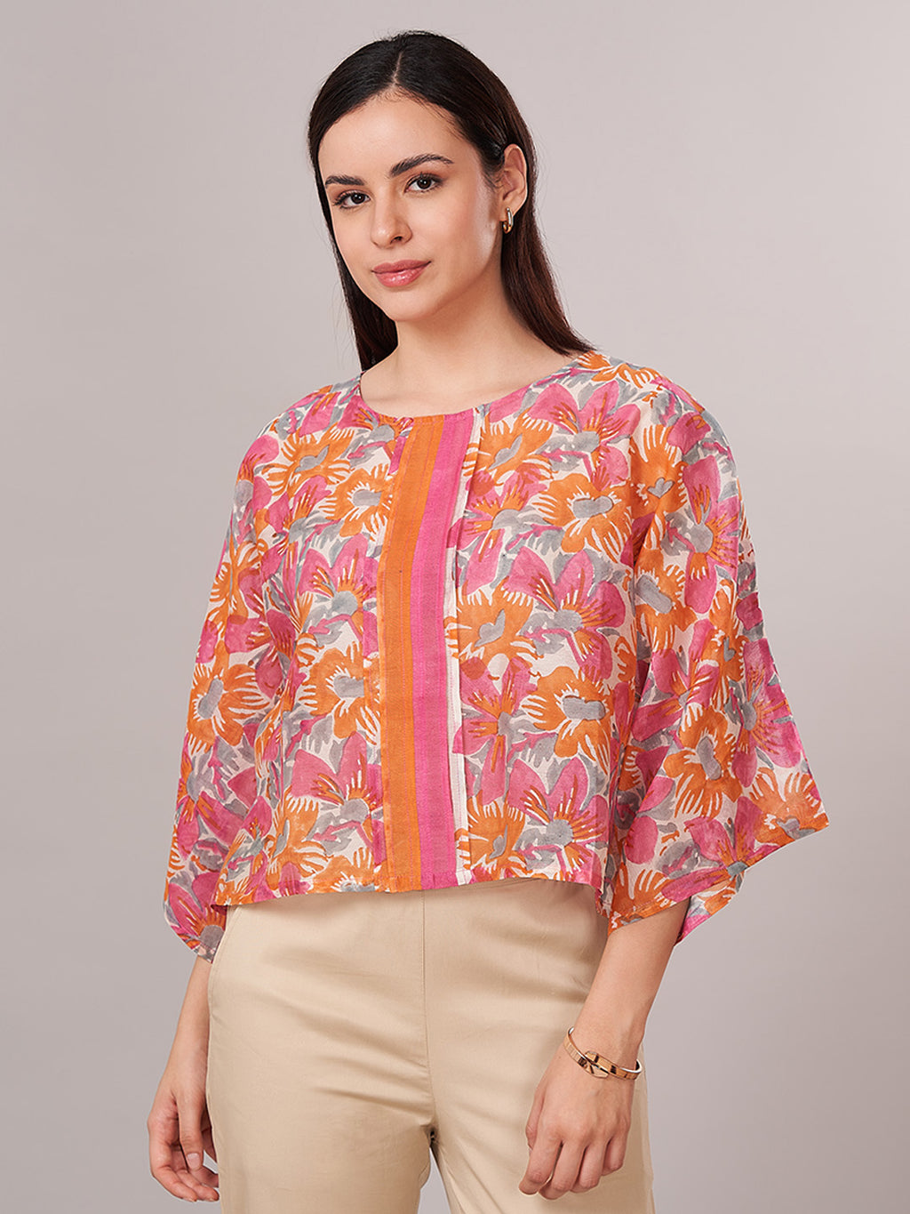 Women's Cotton Silk Boxy Fit Blouse Pink